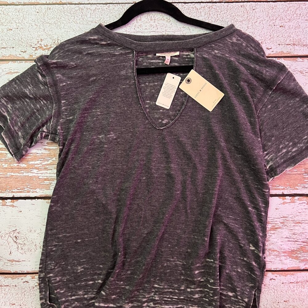 *NWT* Lucky Grey marled tee with open neck detail